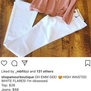 High Waisted White Flare Jeans